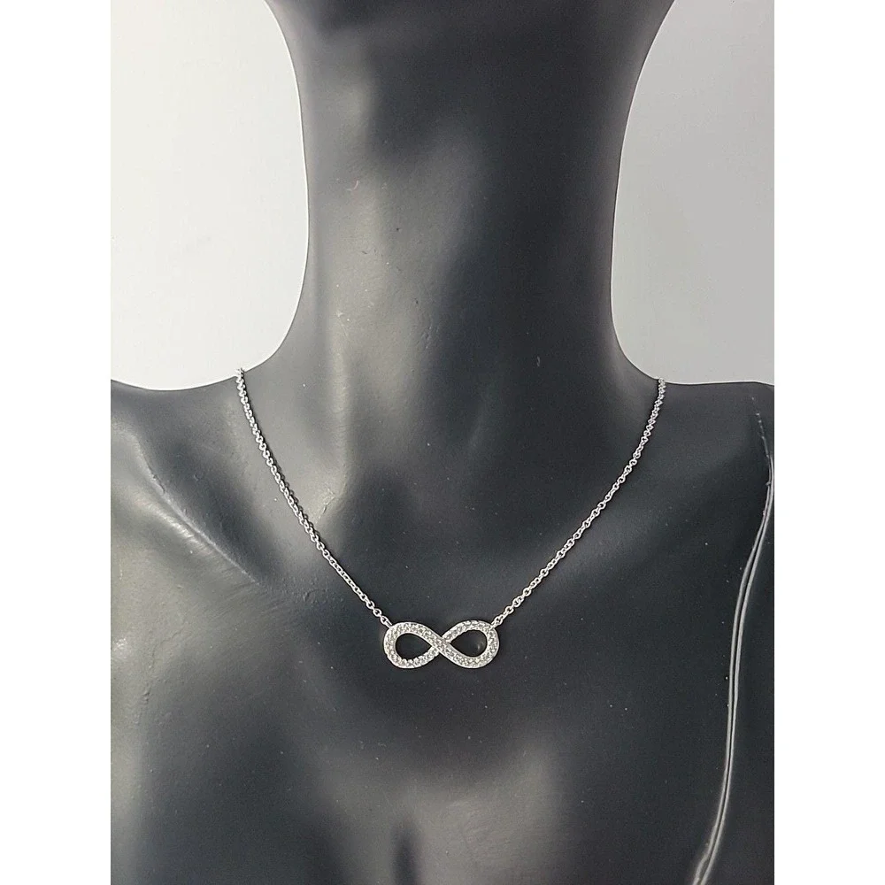 Vintage Infinity Symbol Necklace Silver Tone Pave Crystal‎ Pendant Minimalist